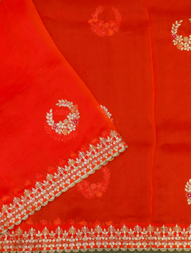 Designer Red Organza Silk Saree