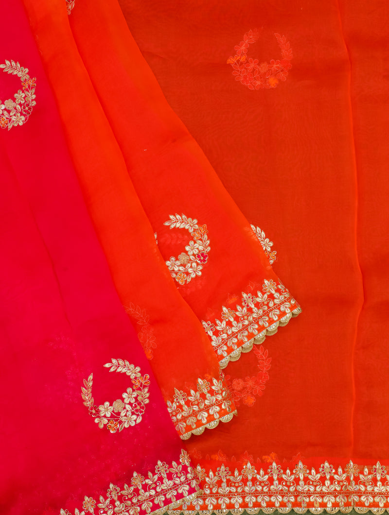 Designer Red Organza Silk Saree