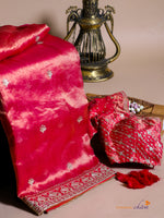 Designer Reddish Pink Tissue Katan Silk Saree