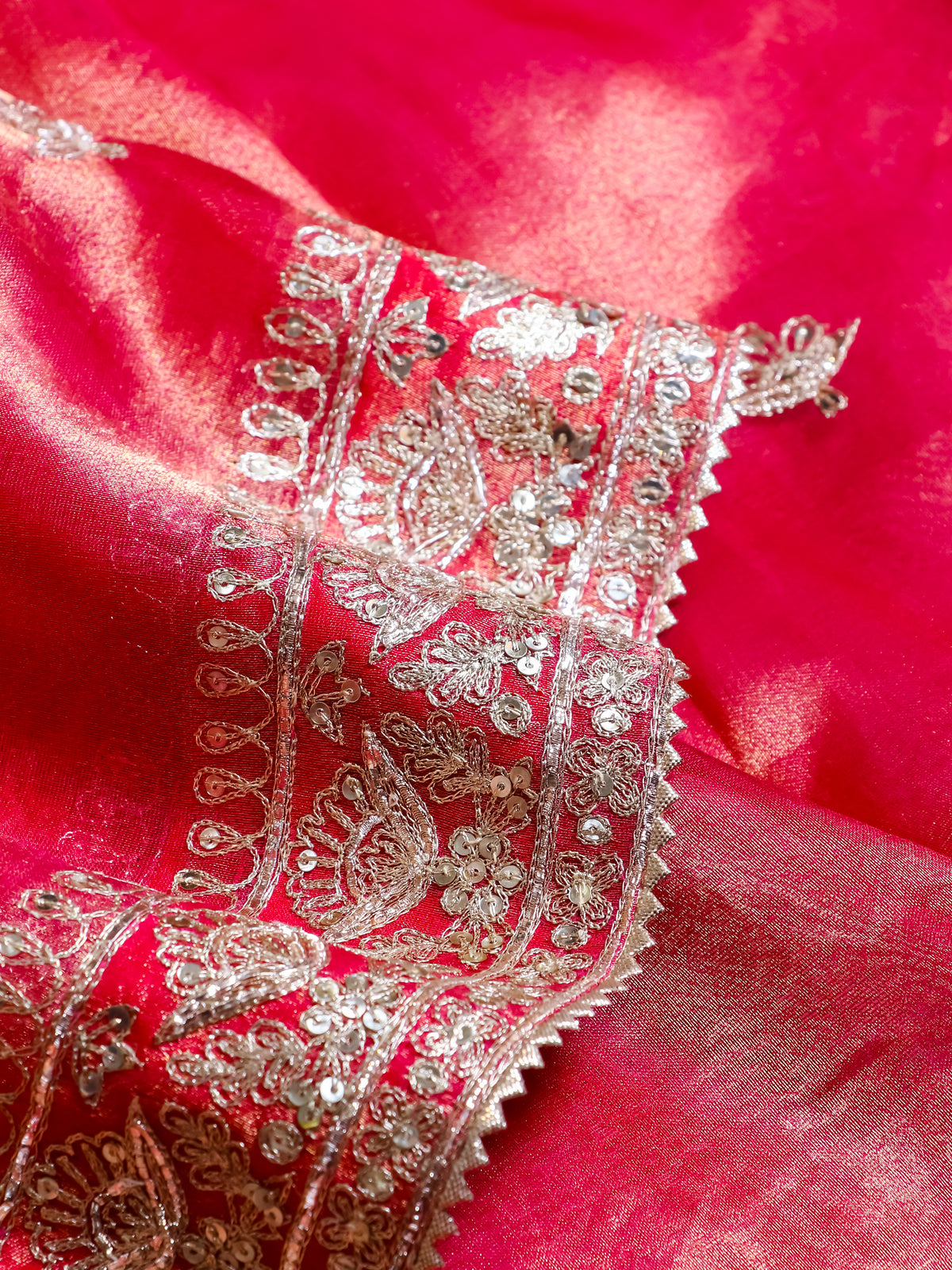 Designer Reddish Pink Tissue Katan Silk Saree