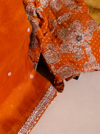 Designer Orange Kora Silk Saree