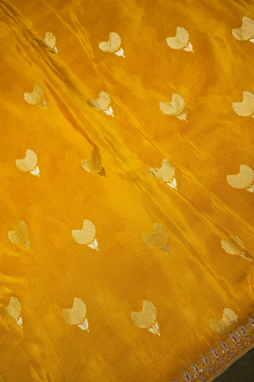 Designer Yellow Crepe Silk Saree