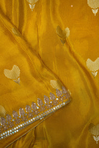 Designer Yellow Crepe Silk Saree
