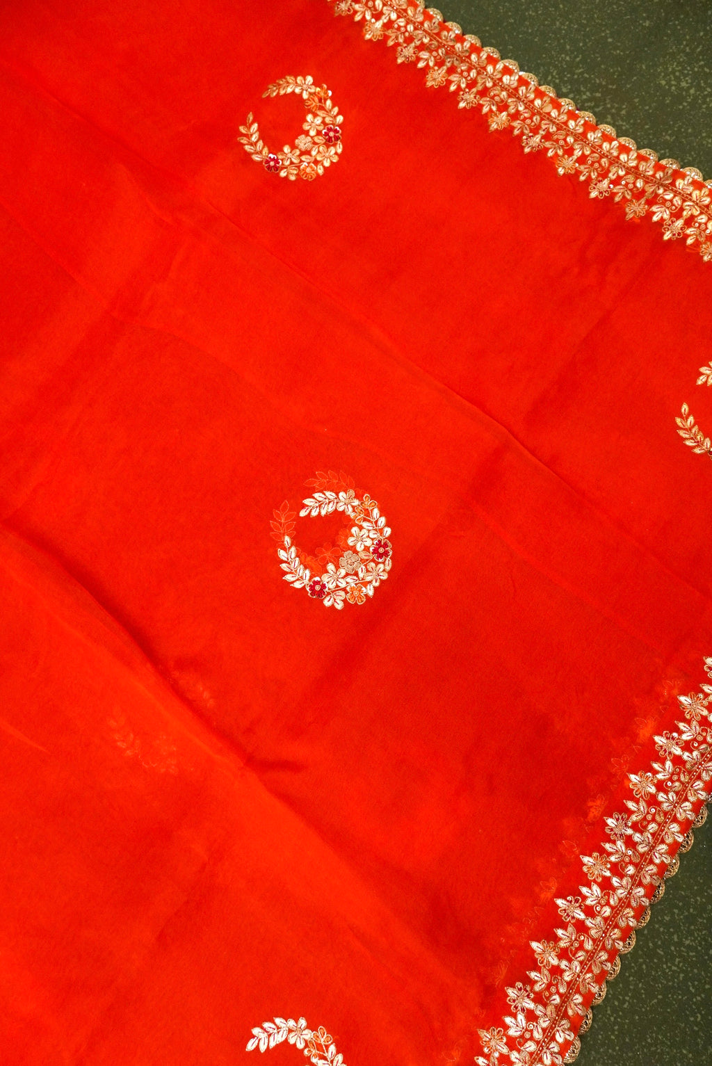 Designer Orange Organza Silk Saree