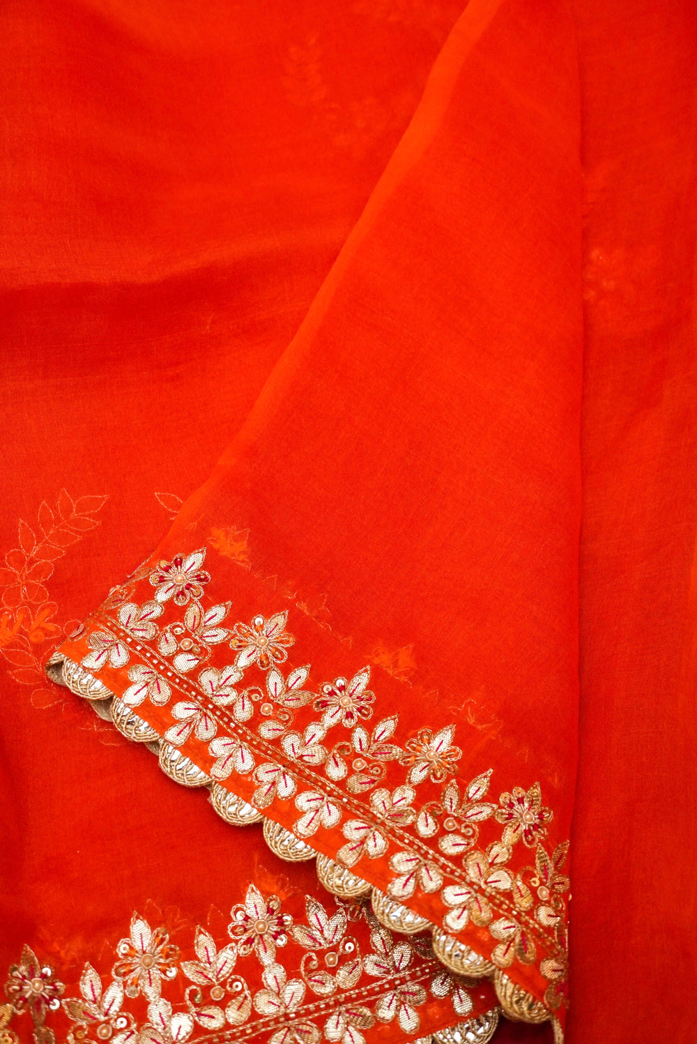 Designer Orange Organza Silk Saree