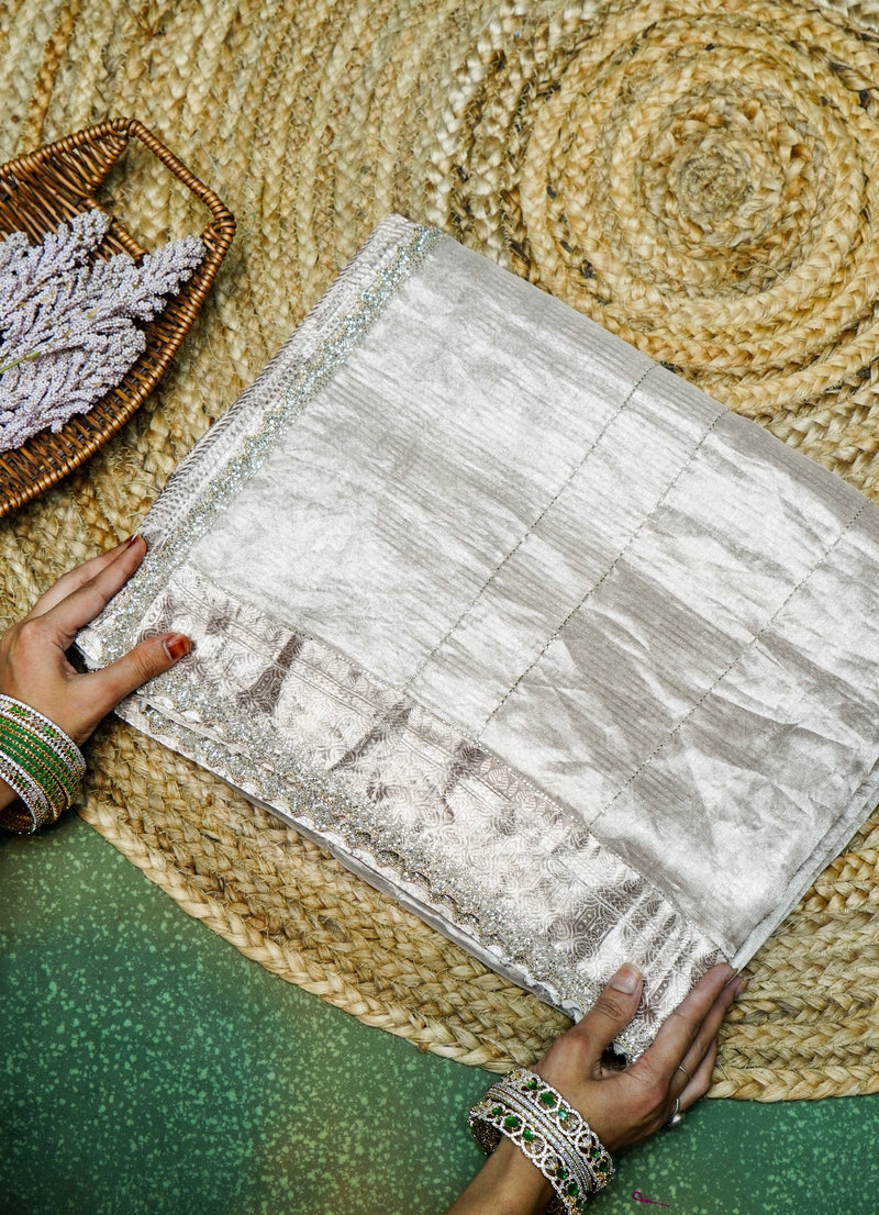 Handwoven Gold Banarasi Tissue Silk Saree