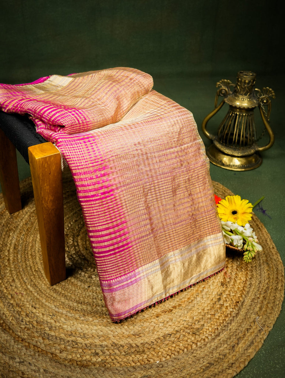 Handwoven Pink Banarasi Organza Saree