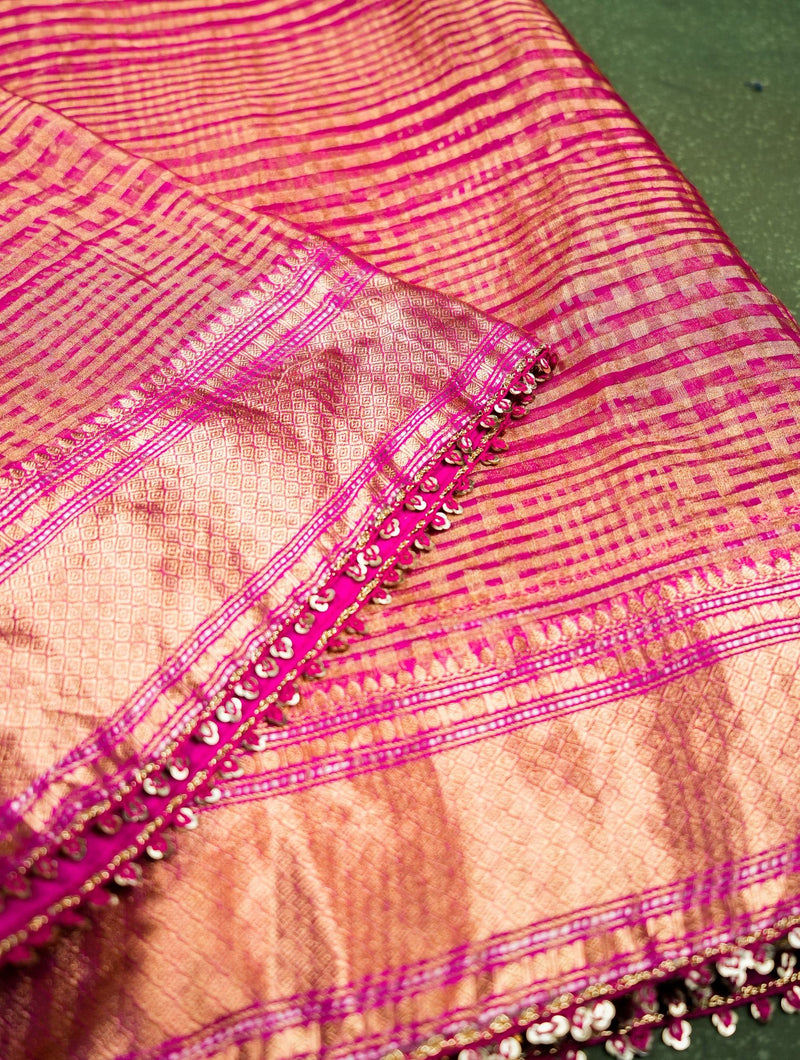 Handwoven Pink Banarasi Organza Saree