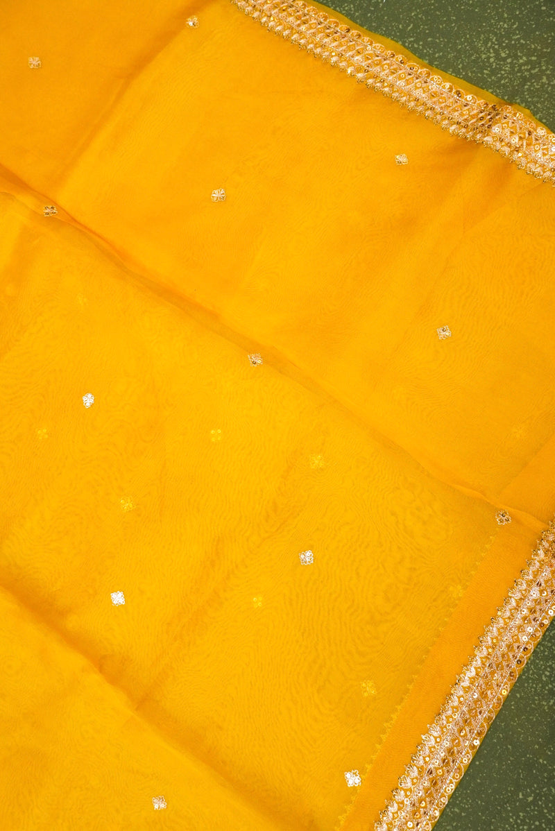 Designer Yellow Organza Silk Saree