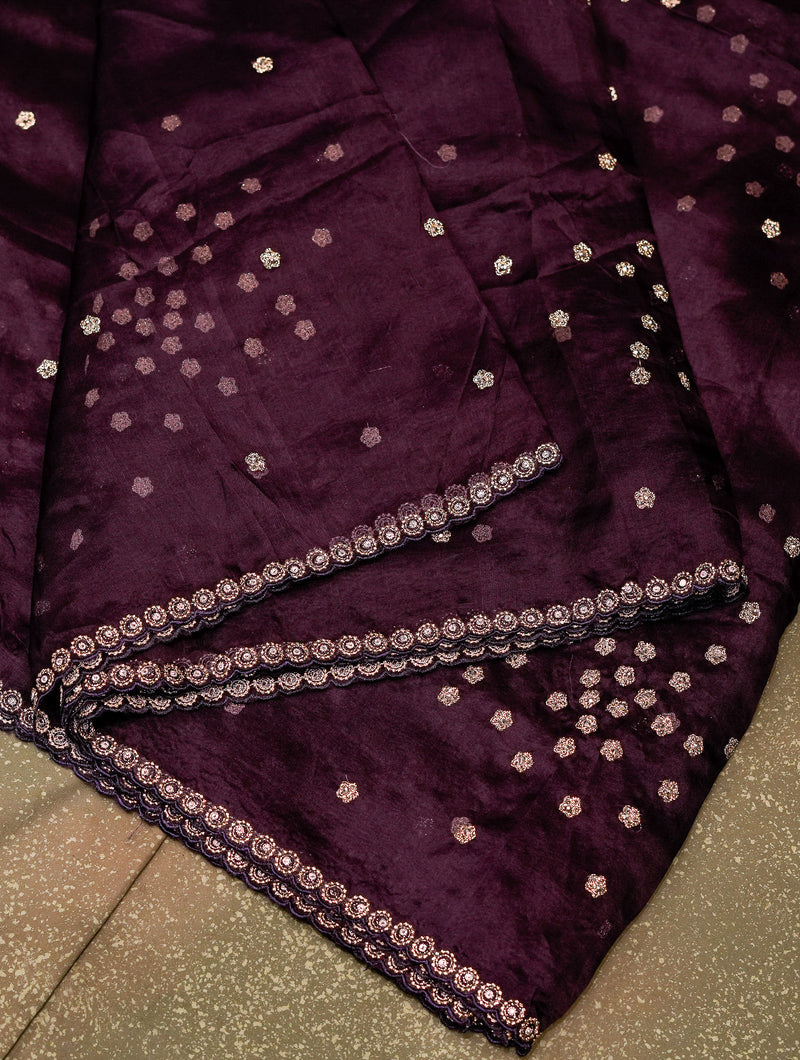 Designer Dark Purple Banarasi Organza Saree