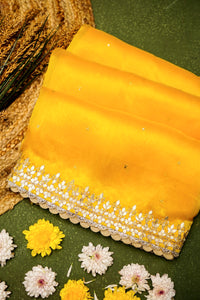 Designer Yellow Organza Silk Saree