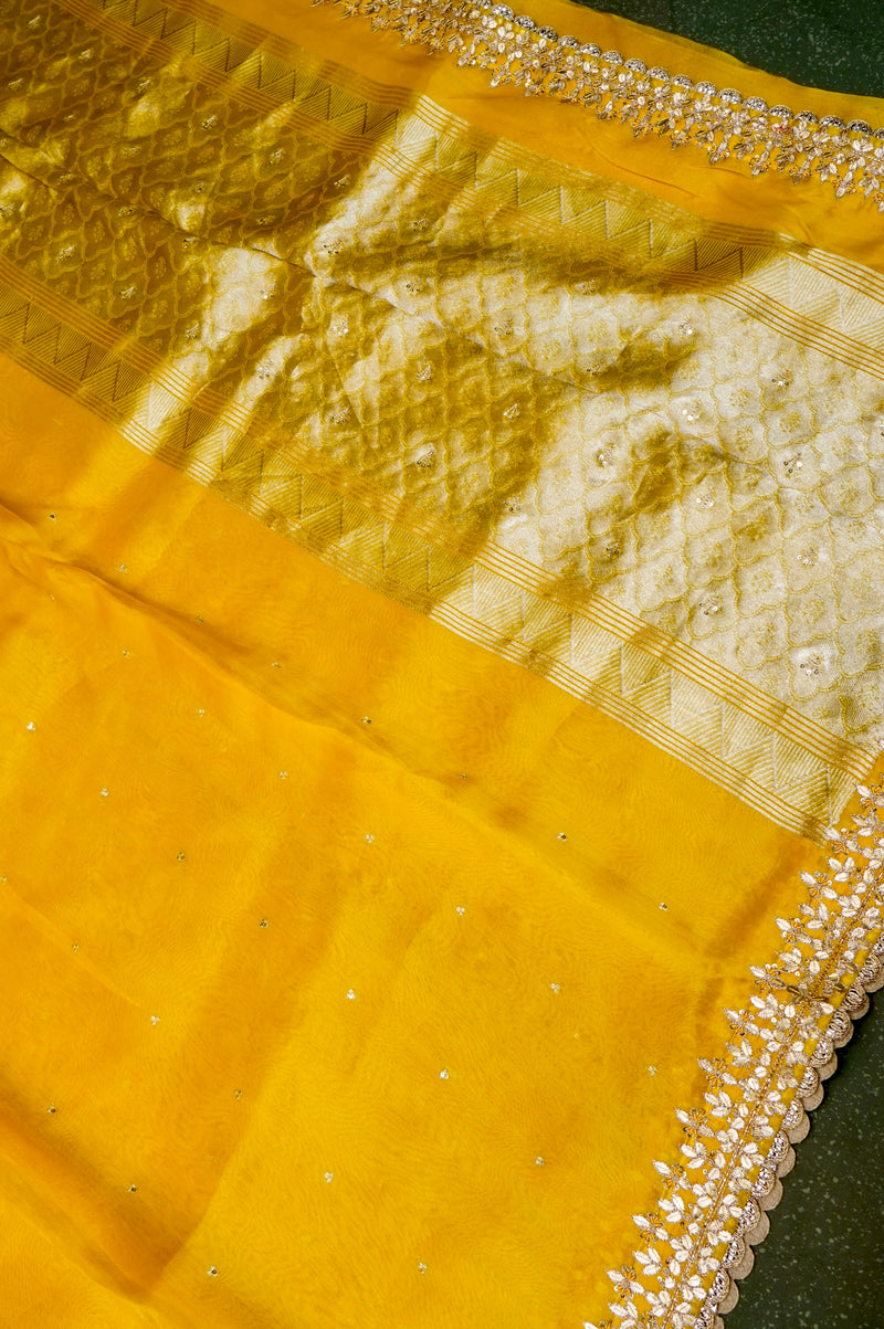 Designer Yellow Organza Silk Saree