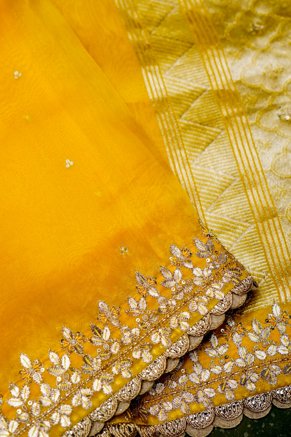 Designer Yellow Organza Silk Saree