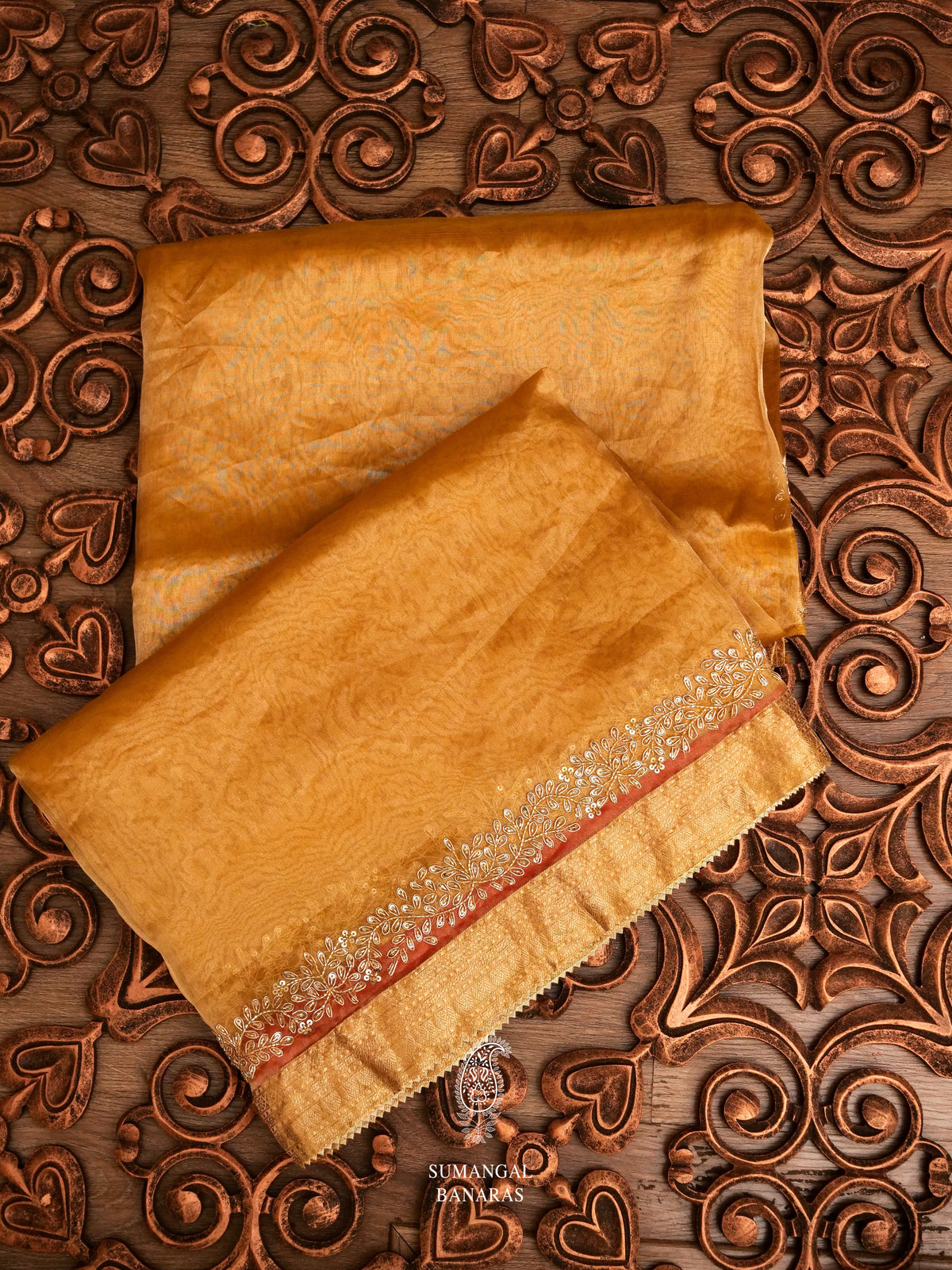 Handwoven Midnight Violet Embroidered Organza Silk Saree