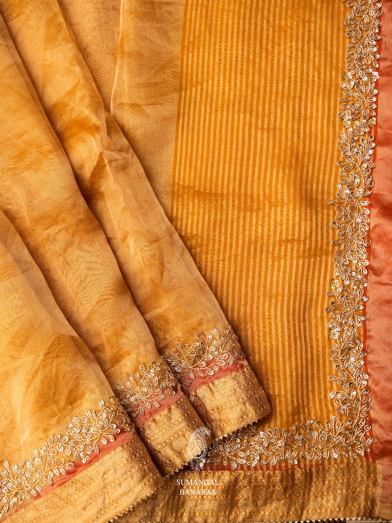 Handwoven Midnight Violet Embroidered Organza Silk Saree