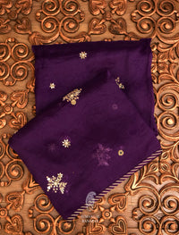 Handwoven Midnight Violet Embroidered Organza Silk Saree