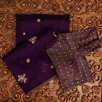 Handwoven Midnight Violet Embroidered Organza Silk Saree