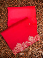 Handwoven Scarlet Red Embroidered Organza Silk Saree