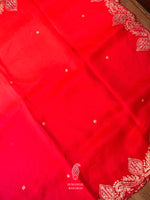 Handwoven Scarlet Red Embroidered Organza Silk Saree