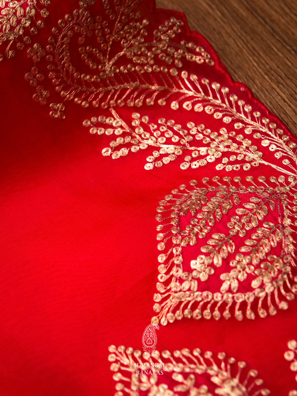 Handwoven Scarlet Red Embroidered Organza Silk Saree