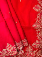 Handwoven Scarlet Red Embroidered Organza Silk Saree