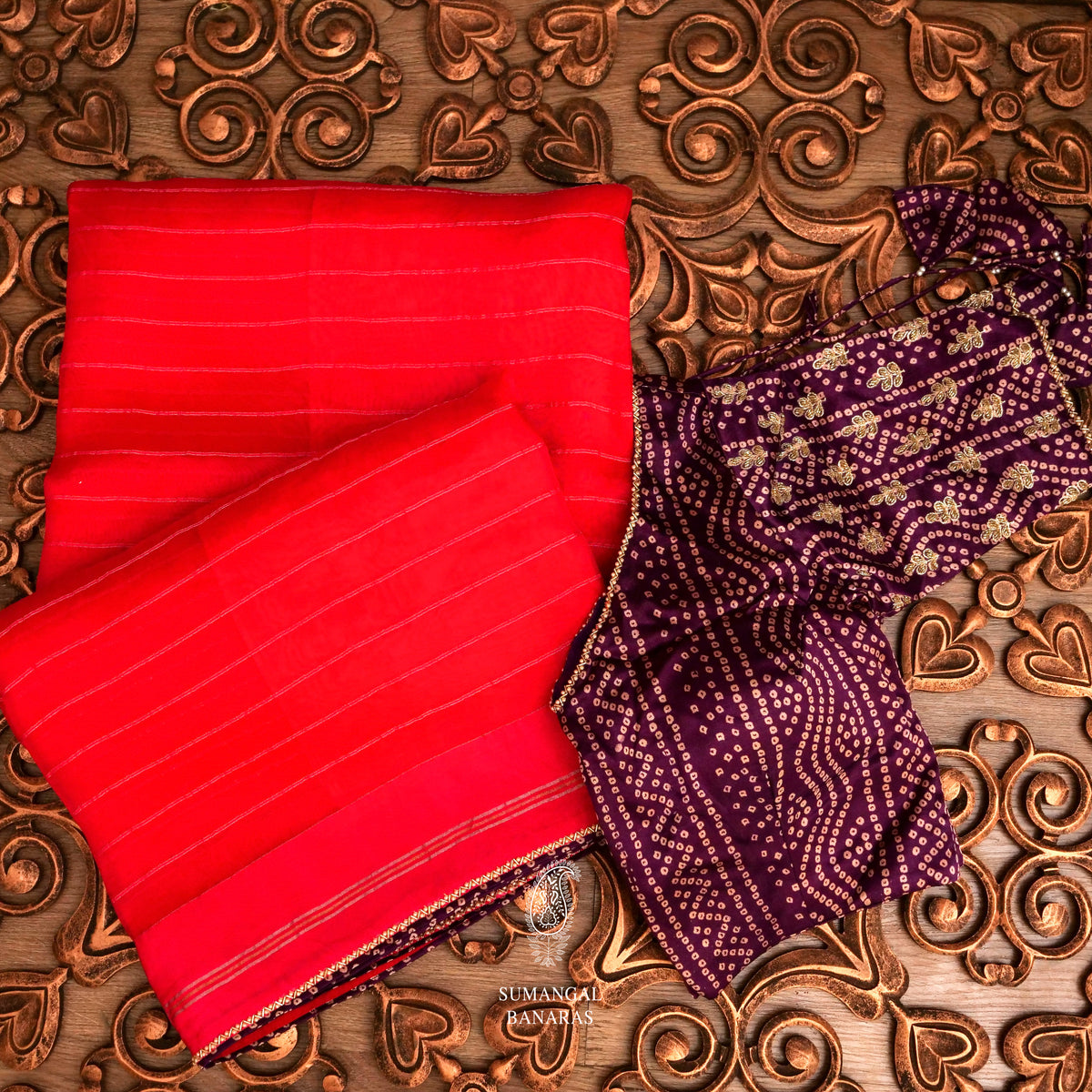 Handwoven Bright Red Woven Organza Silk Saree