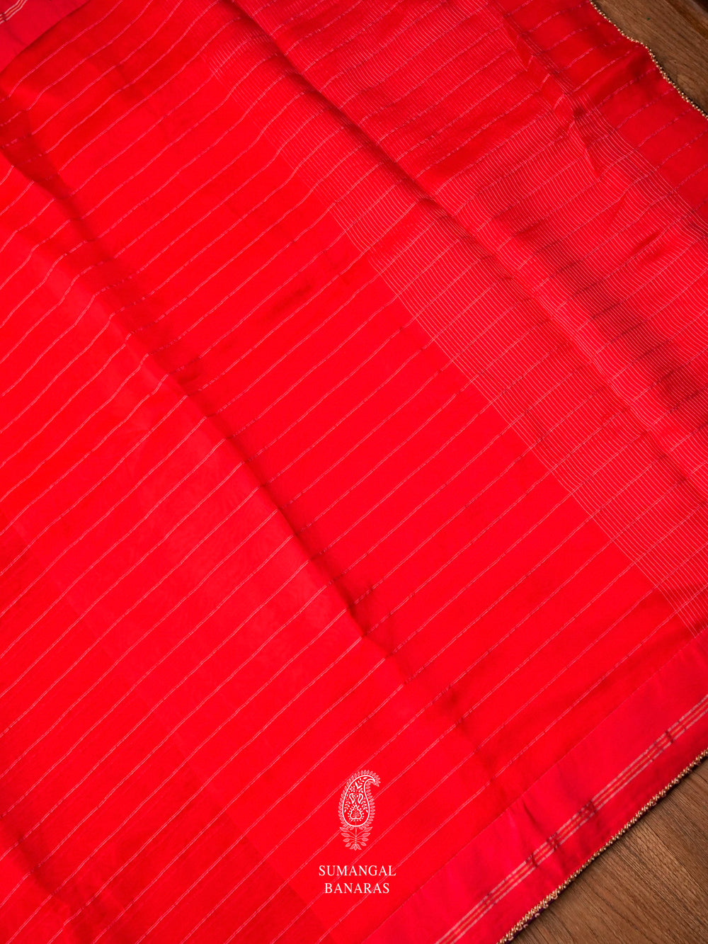 Handwoven Bright Red Woven Organza Silk Saree
