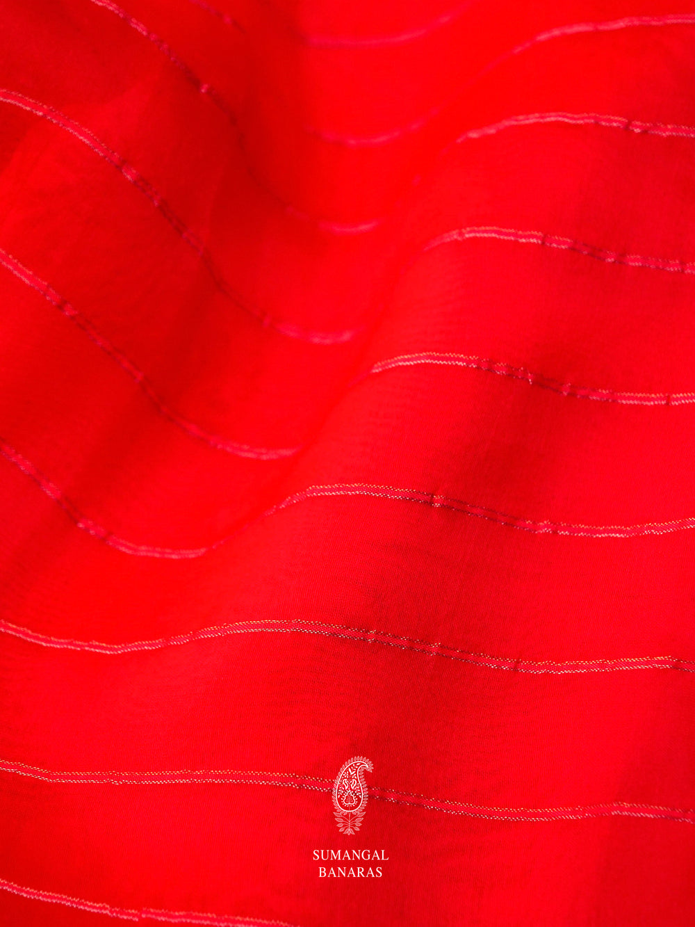 Handwoven Bright Red Woven Organza Silk Saree