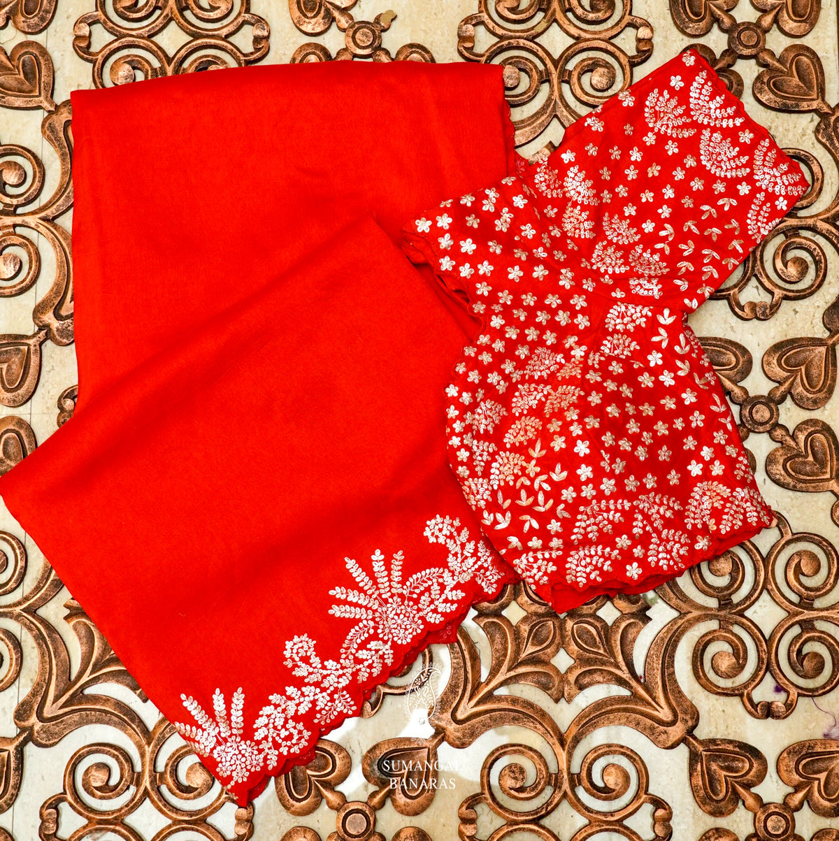 Handwoven Red Banarasi Organza Saree