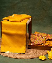 Designer Mustard Yellow Kora Silk Saree