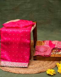 Designer Pink Organza Silk Saree