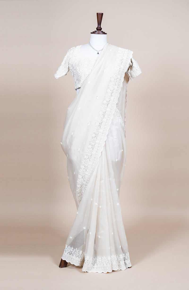 Designer White Organza Saree