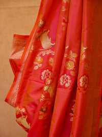 Handwoven Pantone Red Banarasi Katan Silk Saree