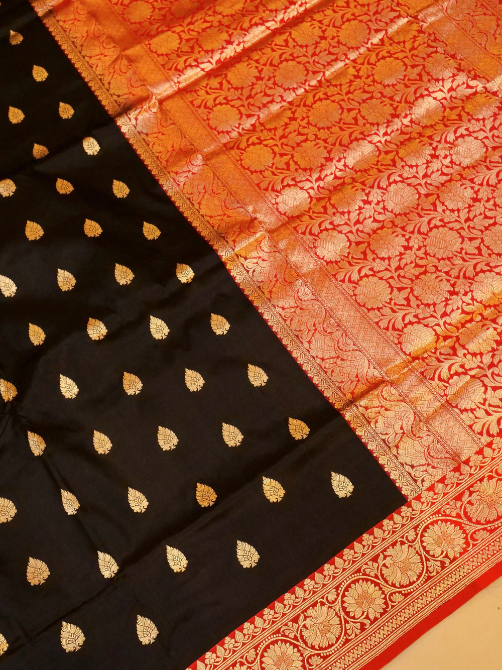 Handwoven Black Banarasi Katan Silk Saree