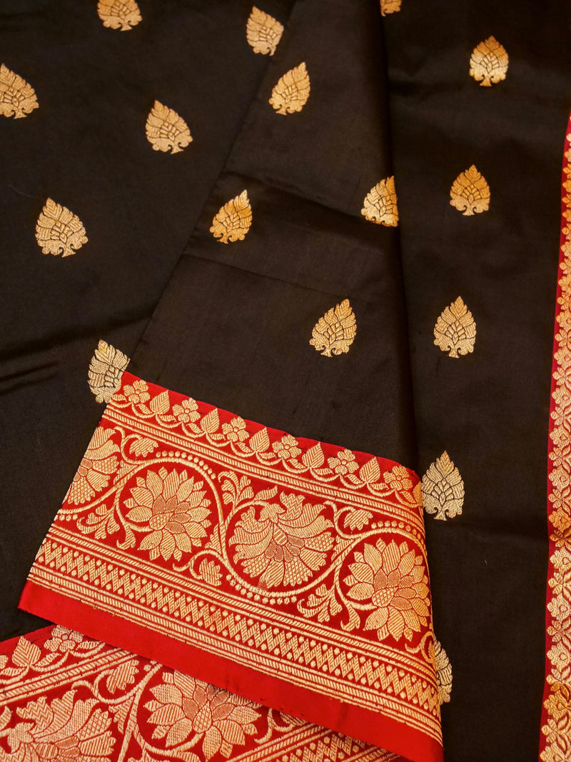 Handwoven Black Banarasi Katan Silk Saree