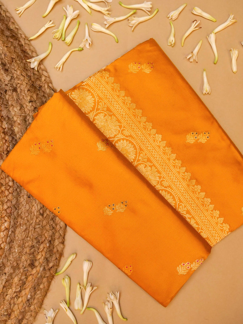 Handwoven Yellow Banarasi Katan Silk Saree