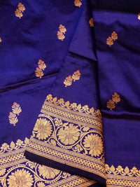 Handwoven Ink Blue Banarasi Katan Silk Saree