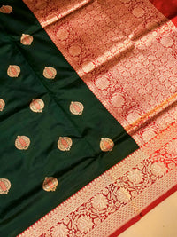 Handwoven Dark Green Banarasi Katan Silk Saree