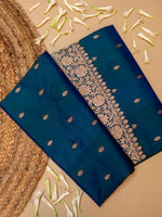 Handwoven Teal Blue Banarasi Katan Silk Saree