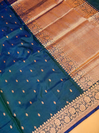 Handwoven Teal Blue Banarasi Katan Silk Saree