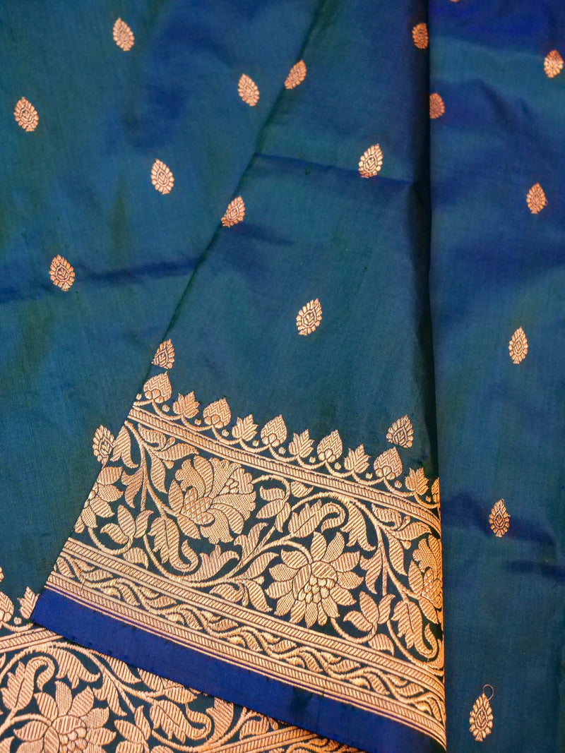 Handwoven Teal Blue Banarasi Katan Silk Saree