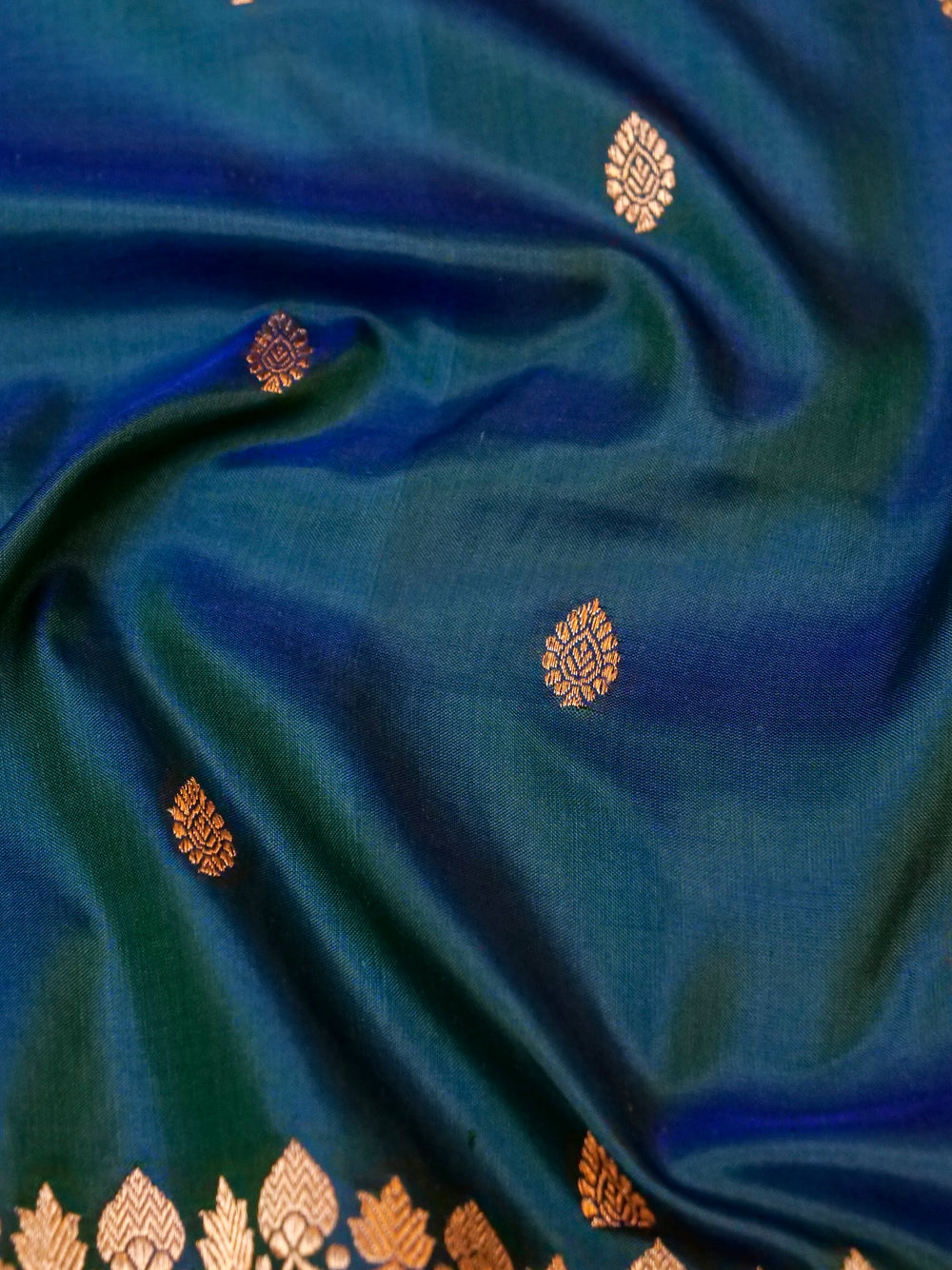 Handwoven Teal Blue Banarasi Katan Silk Saree