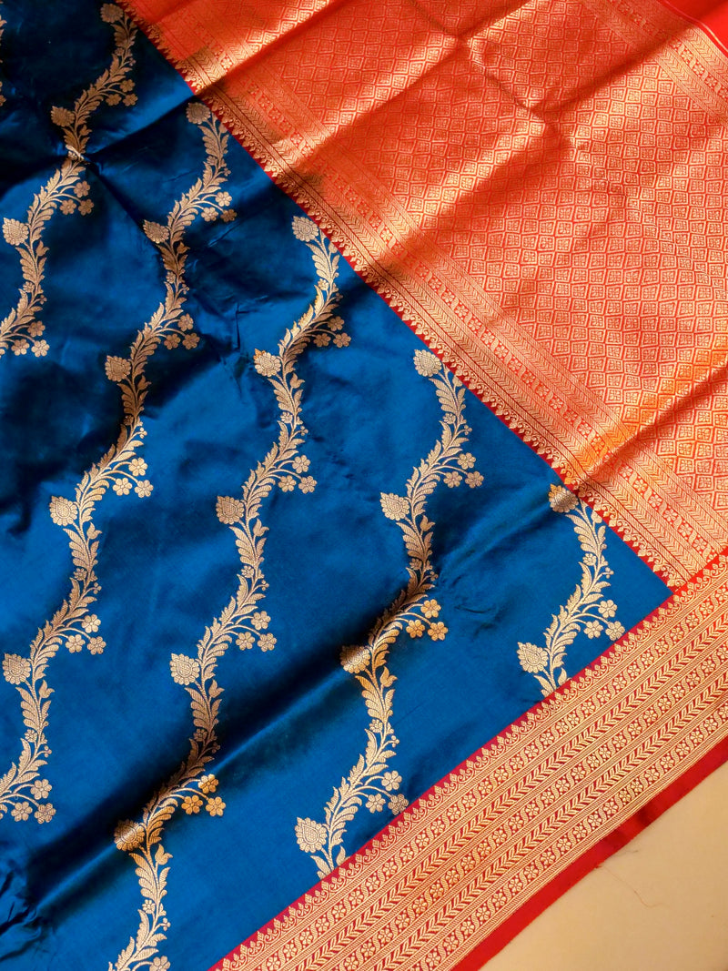 Handwoven Teal Blue Banarasi Katan Silk Saree