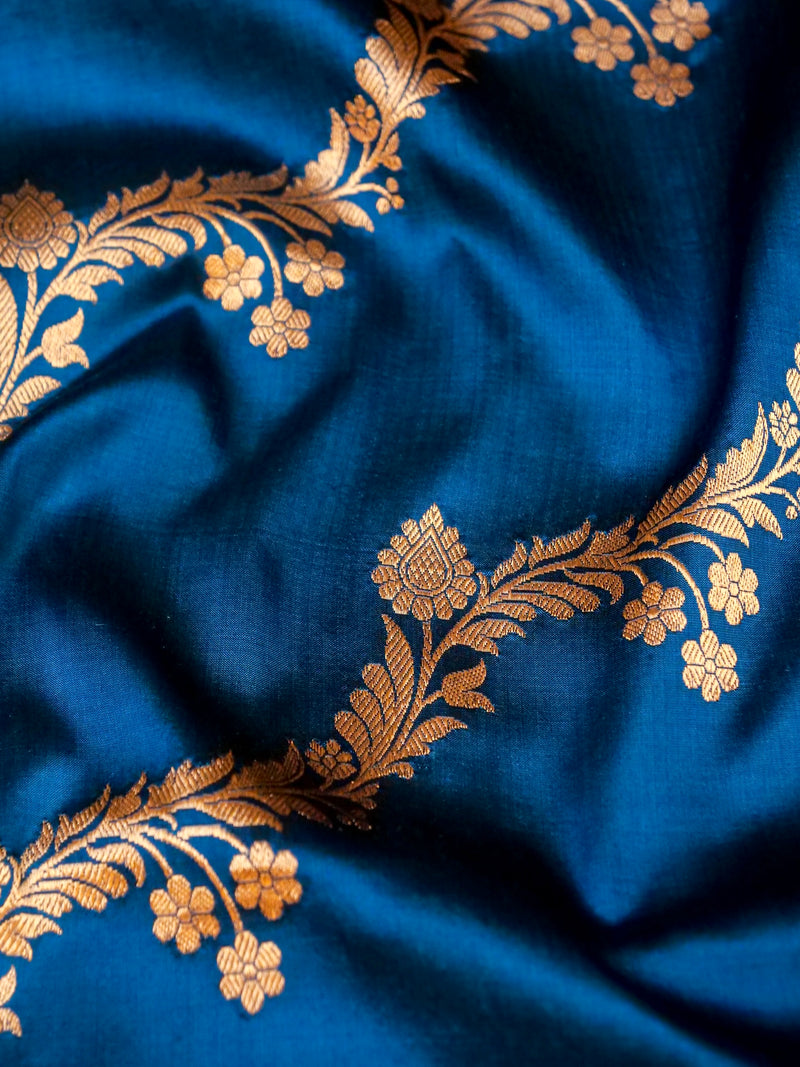 Handwoven Teal Blue Banarasi Katan Silk Saree