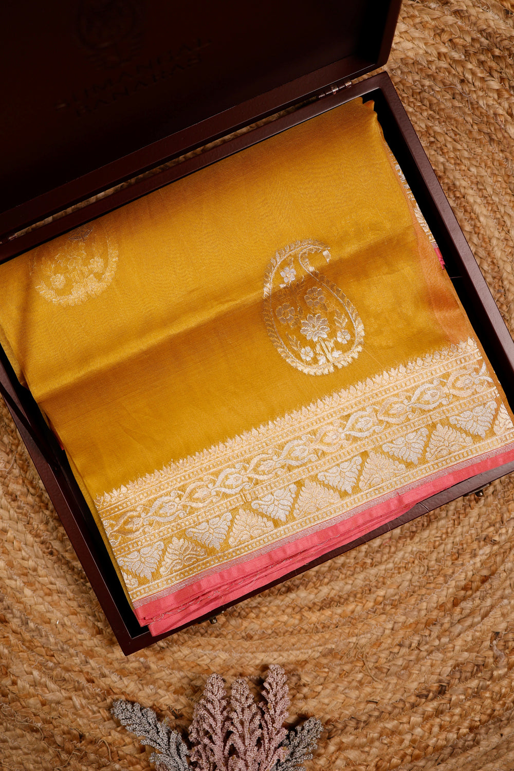 Handwoven Mustard Yellow Banarasi Organza Silk Saree