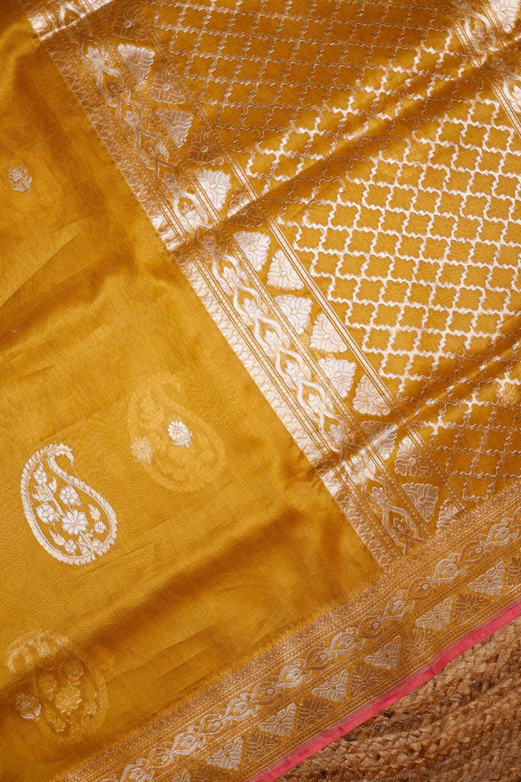 Handwoven Mustard Yellow Banarasi Organza Silk Saree