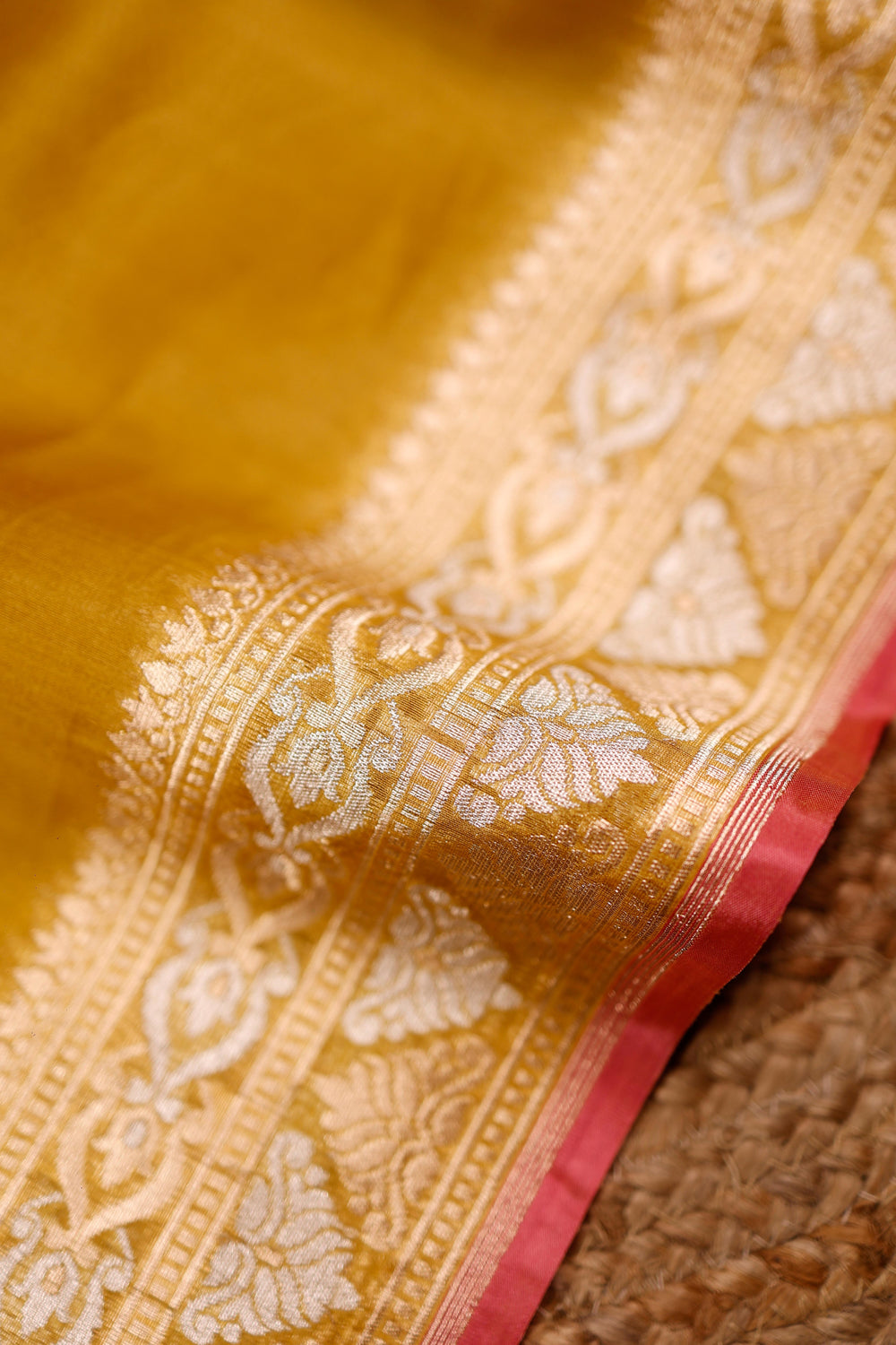 Handwoven Mustard Yellow Banarasi Organza Silk Saree