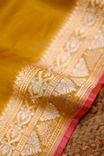 Handwoven Mustard Yellow Banarasi Organza Silk Saree