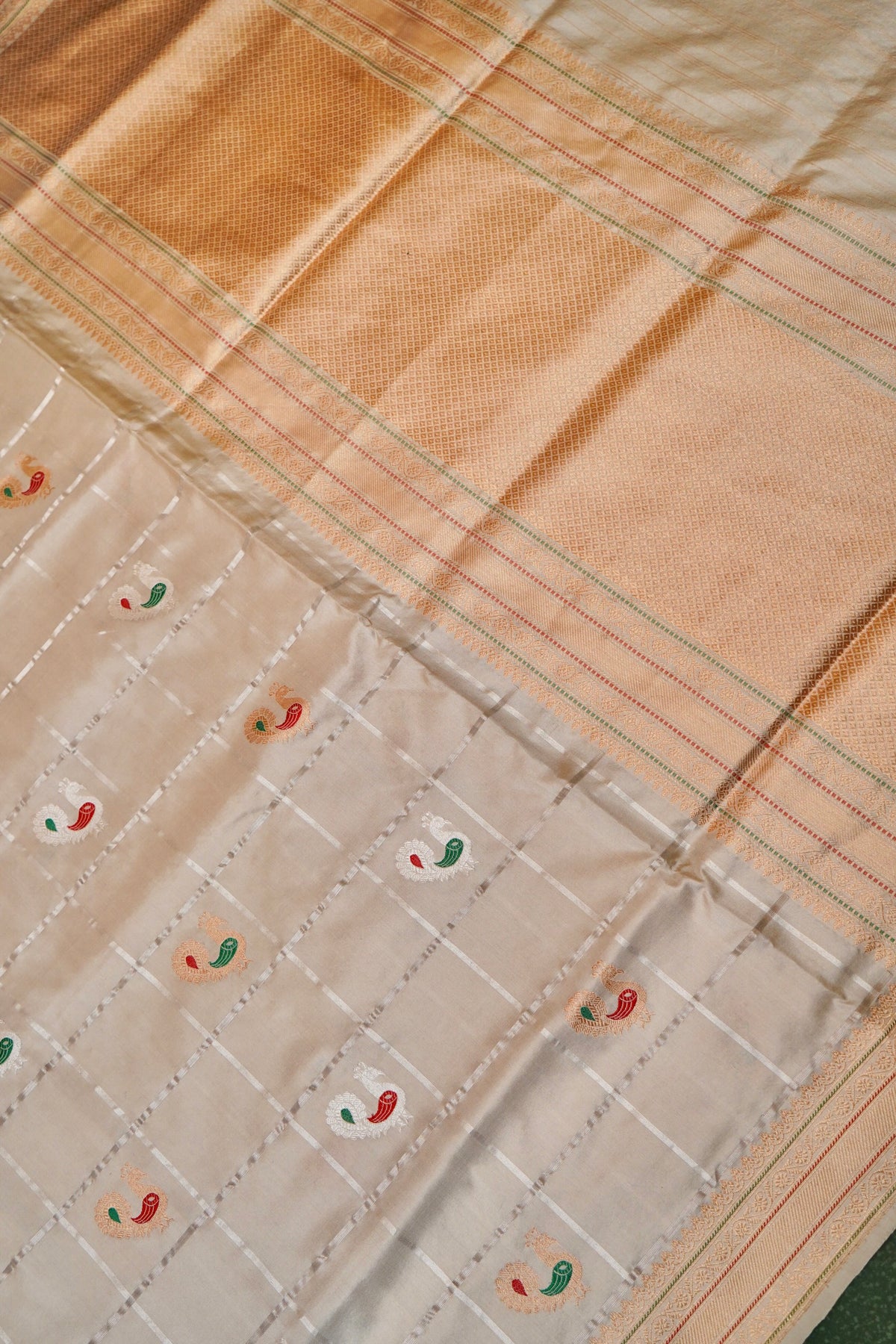 Handwoven Silver Banarasi Tissue Katan Silk Saree