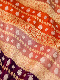 Handwoven Organish Red Navratan Woven Iktara Silk Saree